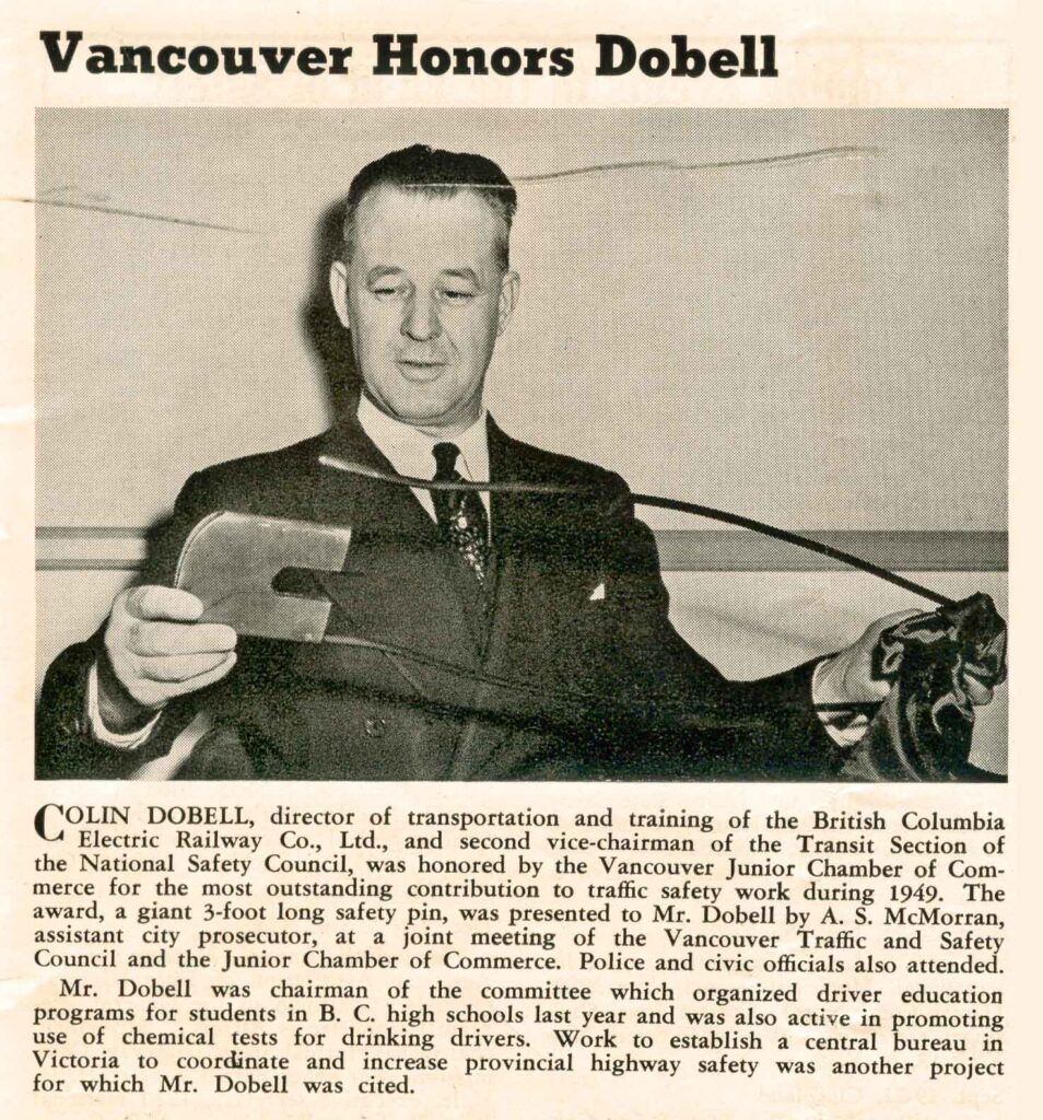 Vancouver Honors Colin Dobell With Most Outstanding Contribution to Traffic Safety Work